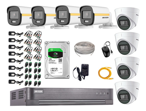 Cámaras Seguridad Kit 8 Hikvision 1080p Colorvu Noche Color