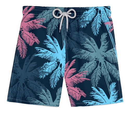 Shorts Infatil Praia Tactel Agua Floral Tropical Verão