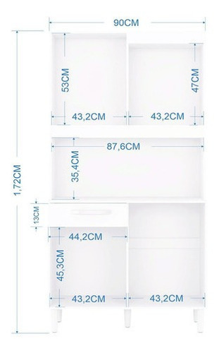 Imagen 3 de 3 de Alacena Mueble Auxiliar Cocina Carine 4 Puertas Blanco