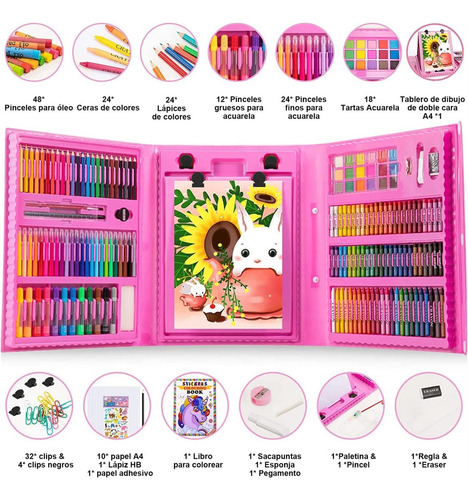 Set De Arte Profesional 208 Piezas,kit De Dibujo Colores