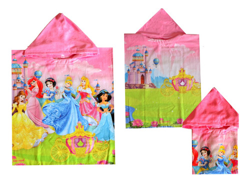 Toalha Poncho De Praia Piscina Infantil Com Capuz Princesas