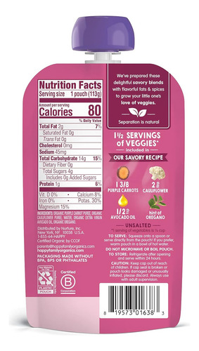 Happy Baby Organics Savory Blends Etapa 2 Comida Para Bebés,