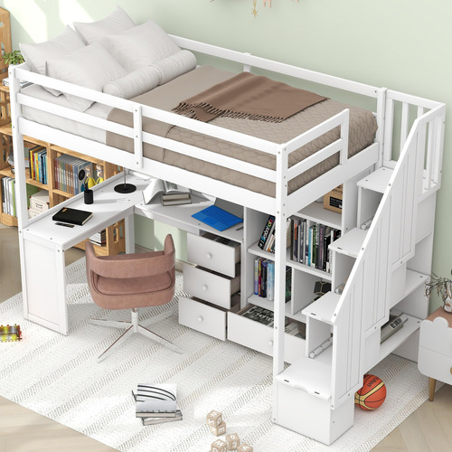 Cama Tipo Loft Individual Con Escritorio Y Escaleras L Blanco Nombre Del Diseño