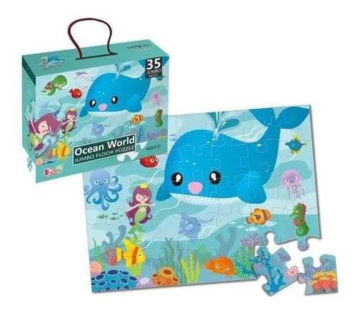Imagen 2 de 5 de Rompecabezas 35 Pzas Grandes Puzzle Animales Oceano Piso Edu