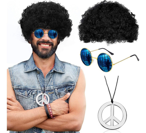 3 Pelucas De Disfraz+gafas De Sol+collar Para Fiesta Temátic