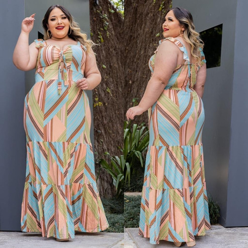 Vestidos Largos, Con Nudo/escote Estampado, Talle Plus Size