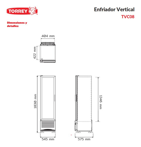 Refrigerador Comercial Vertical Torrey Tvc-08 0° A 7°c Color Blanco