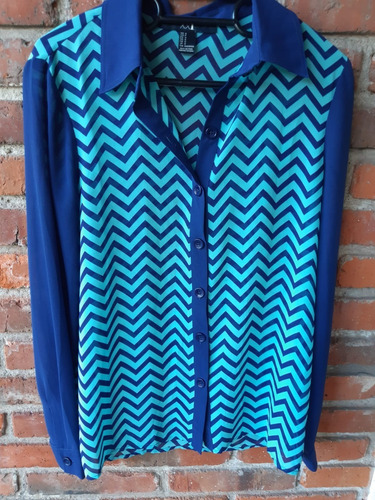 Camisa Azul Combinada C/ Celeste Fina Dama Oportunidad