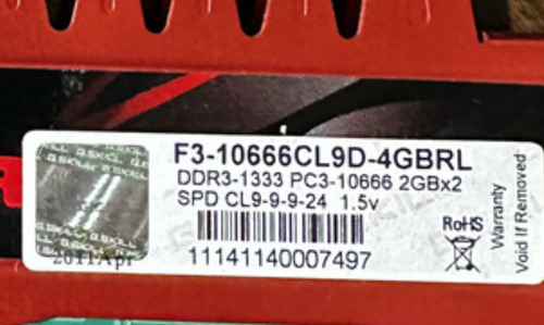 Módulo Memoria Ddr3 1333 Gskill Ripjaws 4gb X 2 (Usado)