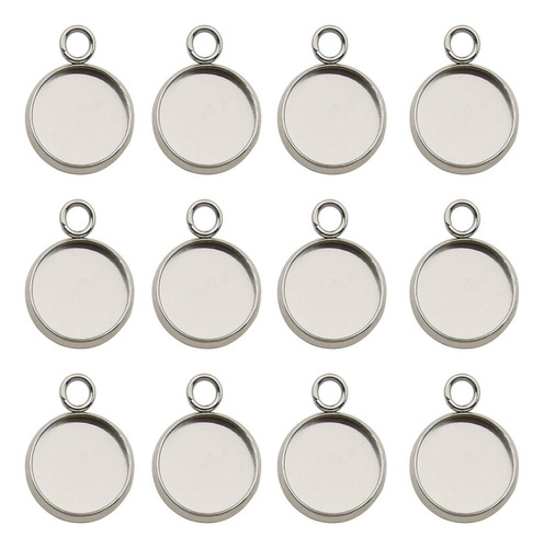 Dijes Colgantes Redondos 12mm Base P/ Resina Acero Inox 50u