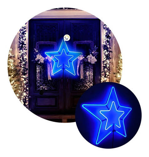 Estrella Luz Neón 5 Puntas Ventana  Navidad Azul 2203az