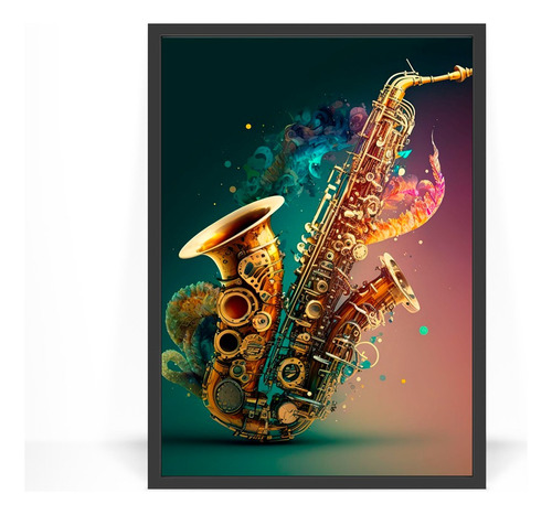 Pôster Quadro Saxofone Moldura Com   33x43