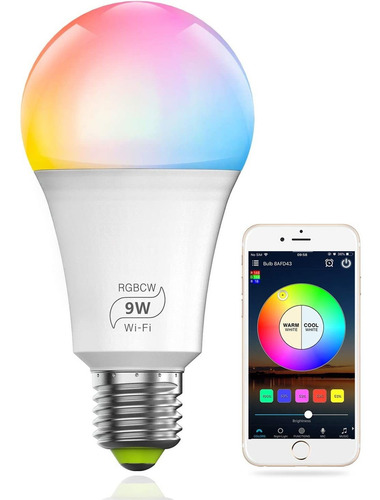Imagen 1 de 7 de Foco Inteligente Wifi Rgbcw 9w Led E27 Para Alexa Googlehome
