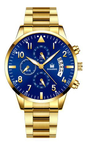Relógio Luxo Ultrafino Shaarms Inox Dourado Azul