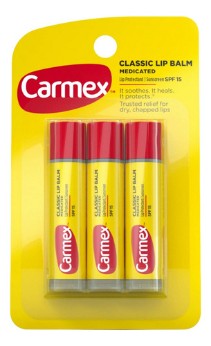 Balsamo Labial Carmex Barra Spf 15 Protector Labios Frio X3