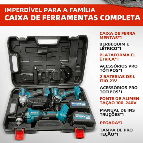 Kit 3em1 Parafusadeira Impacto E Esmeril 21v 2 Bats C Maleta