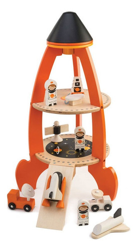 Tender Leaf Toys Cohete Nave Espacial Set Juguete Madera Ax® Color Naranja Oscuro