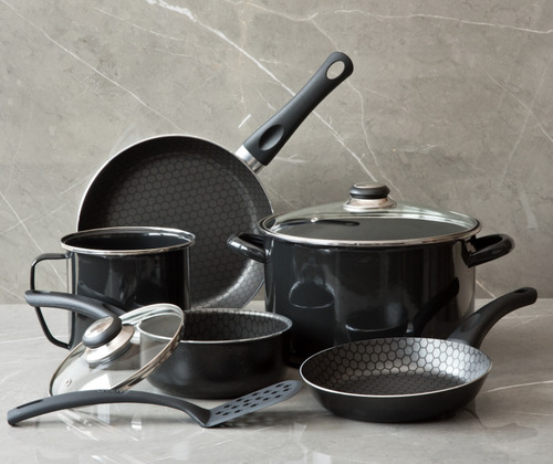 Imagen 4 de 10 de Batería De Cocina Cinsa Aluminio Con Antiadherente 8 Piezas