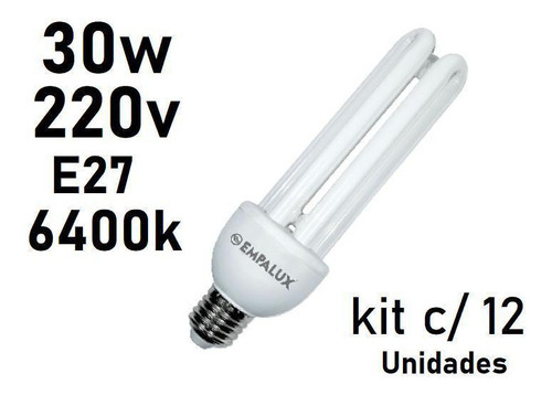 Kit 12 Lâmpadas Fluorescente U 30w 220v Luz Branca6.400k E27