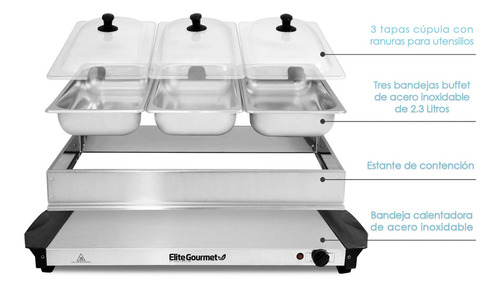 Bufetera Eléctrica 3 Divisiones Bandeja Acero Inox Elite