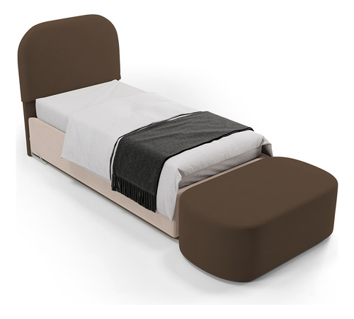 Cabeceira Cama Box 100cm Lanna Com Puff Doha Suede Marrom