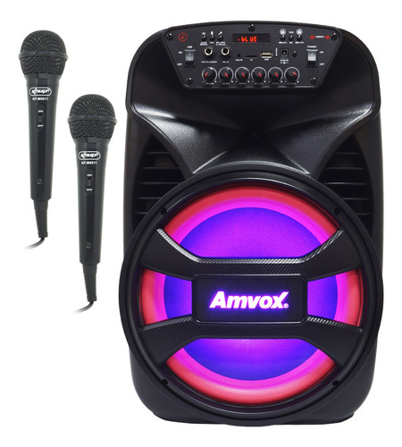 Caixa Som Amplificada Portátil Bluetooth 480W Rms Led Bateria Tws Amvox Aca 480 Viper II 2 Microfone