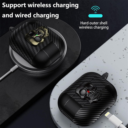 Funda 3d Skeleton Head For AirPods 4 (anc) Case + Cleanser