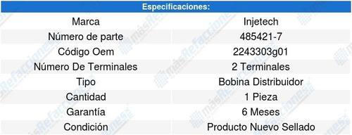 Bobina Encendido Van 4cil 2.4l 87-88 Injetech 8244778