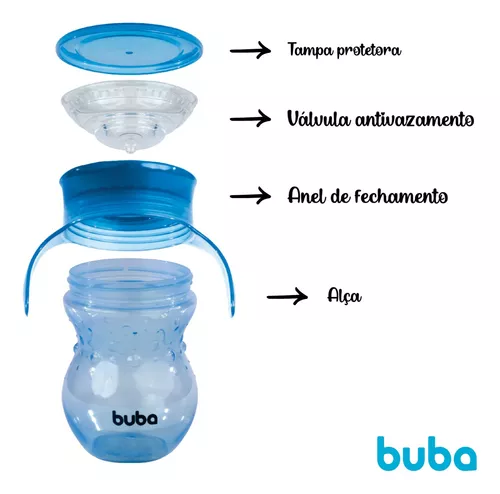 Copo de Treinamento 360 Bebê - com Alça - 270ml - Azul - Buba