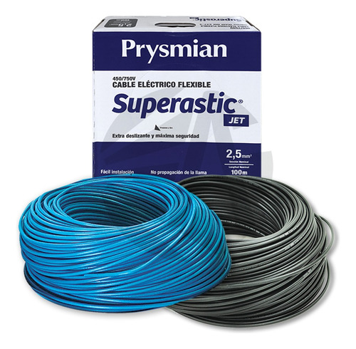 Cable Unipolar Prysmian 2.5mm X2 Pack Celeste + Negro X100mt