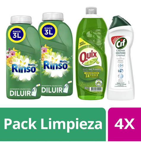 2 Detergente Rinso Para Diluir + Cif Crema + Quix Lavaloza