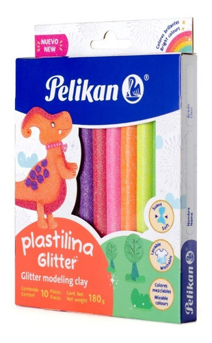 Imagen 2 de 7 de Plastilina Pelikan Glitter X 10 Barras (180 Gramos)
