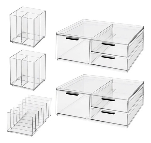 5 Organizadores Apilables Maquillaje Cosméticos Con Cajón Color Transparente