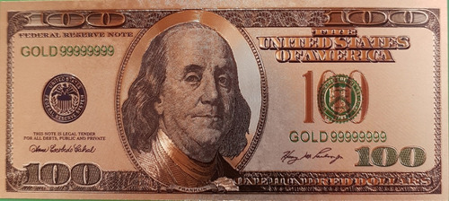 Estados Unidos 100 Dolares Replica Con Baño Oro 24k Palermo