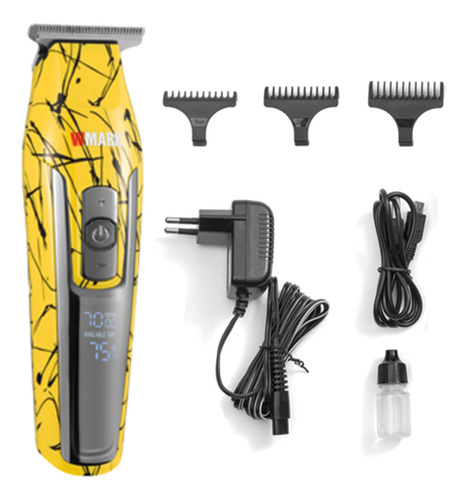 Aparador De Pelo Wmark C24 Amarelo + Base Maquina De Cabelo