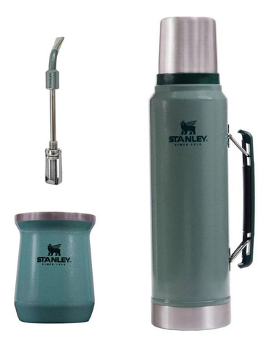 Imagen 1 de 9 de Kit Juego Stanley Termo Verde Clasico 1lt + Mate + Bombilla