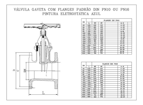 Registro Válvula Gaveta Ferro Fundido Flangeada Pn16 Dn 50