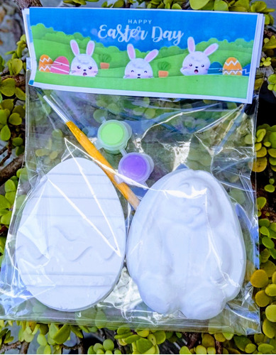 21 Kit De Pascua Incluye 2 Figuras De Yeso Y  Acuarelas Tono