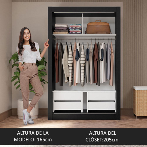 Ropero Closet Madesa Vivare Plus 2 Puertas 1 Espejo Nb Color Negro/Blanco