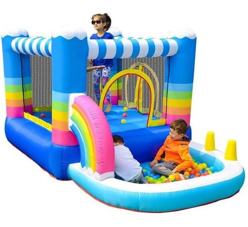 Doctor Dolphin Rainbow Castillo Inflable Piscina Pelotas