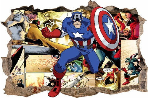 Vinilos Efecto 3d Pared Rota Capitan America - 1.50m X 1m