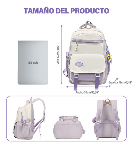 Mochila De Estudiante Nanwei Sophia Color Violeta De Gran Capacidad Diseño De La Tela 600d