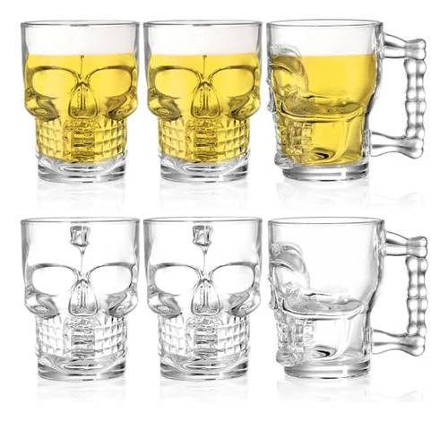 Paquete De 6 Tazas De De Cristal De Calavera De 17 Oz Con As