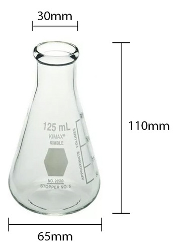 Matraz Erlenmeyer 125ml Kimax Vidrio Graduado Laboratorio