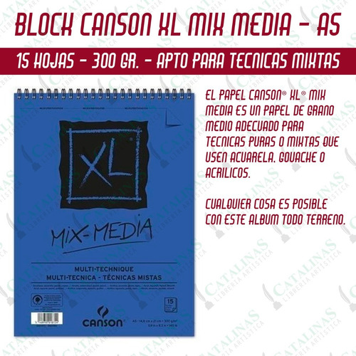 Block Canson Mix Media T. A5 300gms 15h. Espiral Microcentro