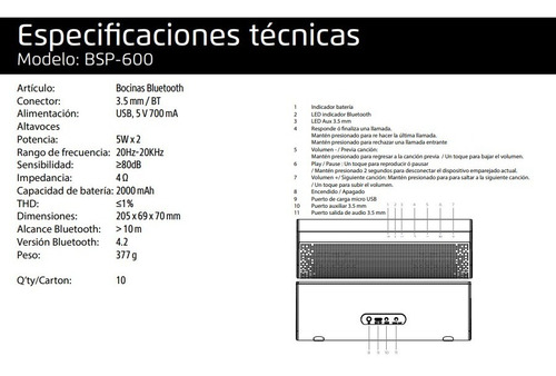 Imagen 7 de 7 de Bocina Vorago Bsp-600 In Door Manos Libres Tws
