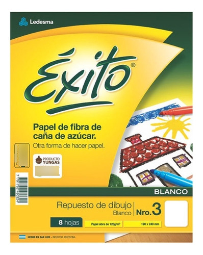 Repuesto Dibujo Exito N°3 X 8 Hs Blancas Tipo Canson X 5 Uni