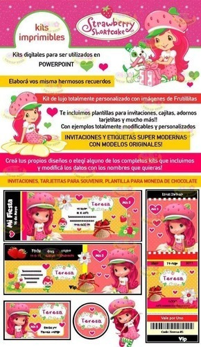 Kit Imprimible Frutillitas - Candy Bar Invitaciones + Extras