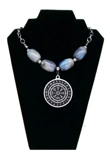 comprar Collar Color Plata Piedra Natural Labradorita Vikingo Mujer