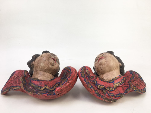 Imagem 5 de 10 de Arte Sacra Antigo Par Escultura Anjo Querubim Madeira